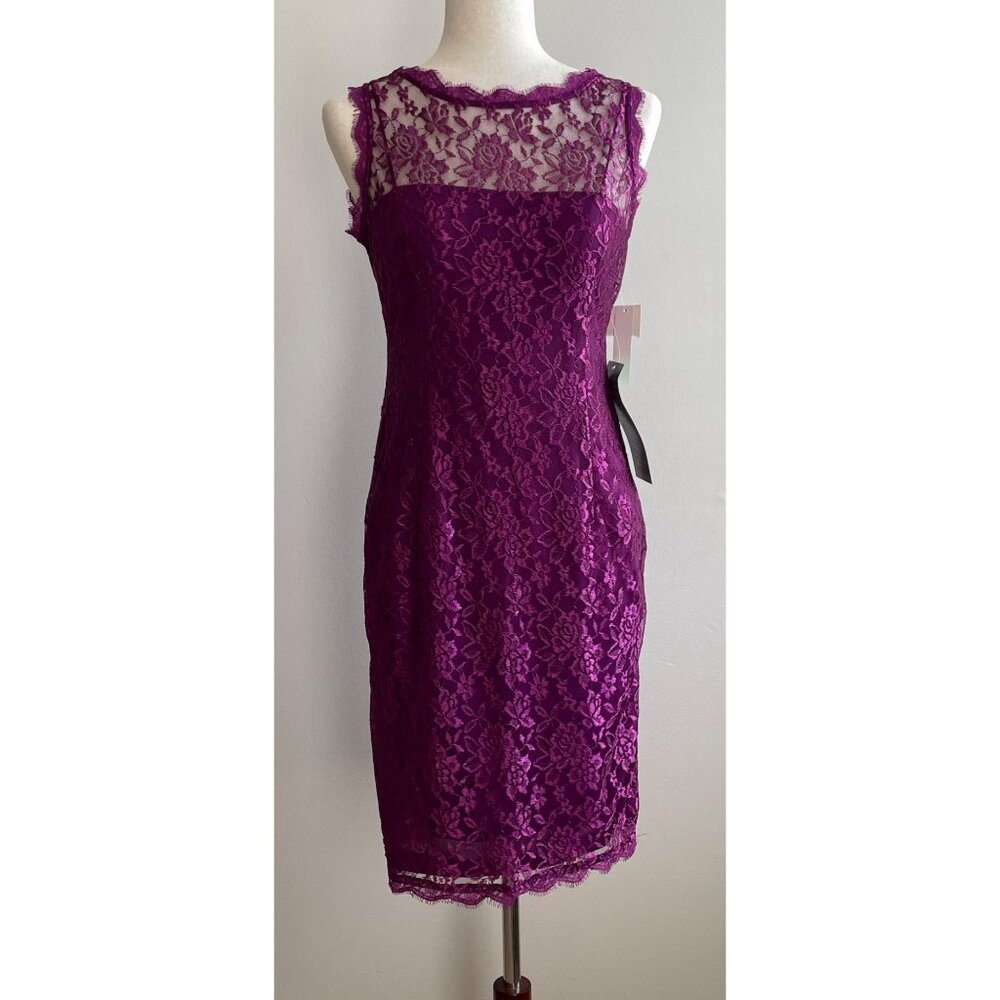 Simply Liliana Lace Sheath Dress Womens Sleeveless Magenta Cocktail Wedding.